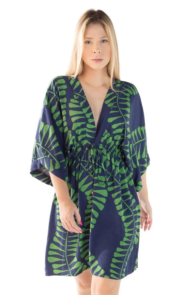 Vestido Dwz Manga Ampla Estampado Com Elastico Na Cintura