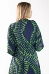 Vestido Dwz Manga Ampla Estampado Com Elastico Na Cintura