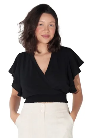 Cropped Dwz Lastex Na Cintura Transpassado
