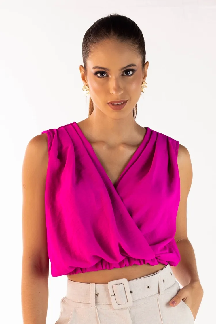 Cropped Dwz Transpassado Com Elastico Na Cintura