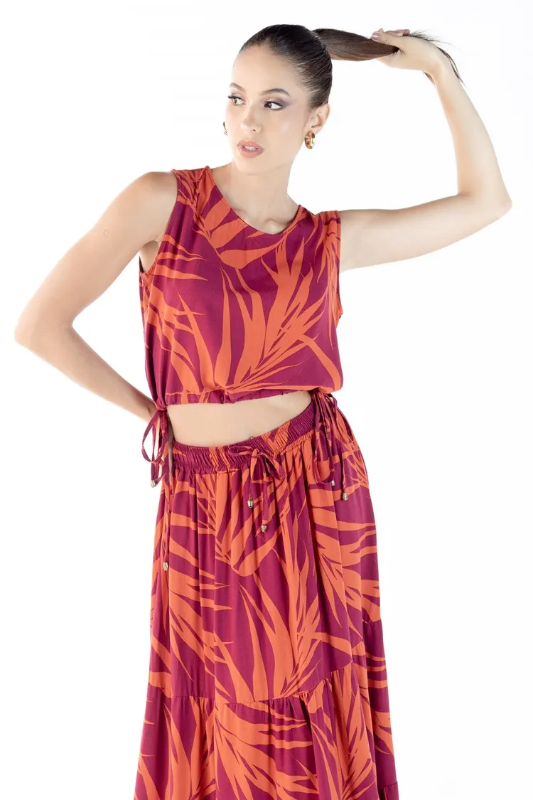 Cropped Dwz Estampado Com Amarracoes Laterais