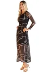 Vestido Dwz Tule Midi Manga Longa Estampado