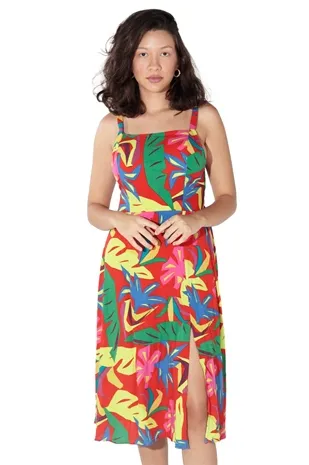 Vestido Dwz Midi Estampado Com Bojo e Lastex