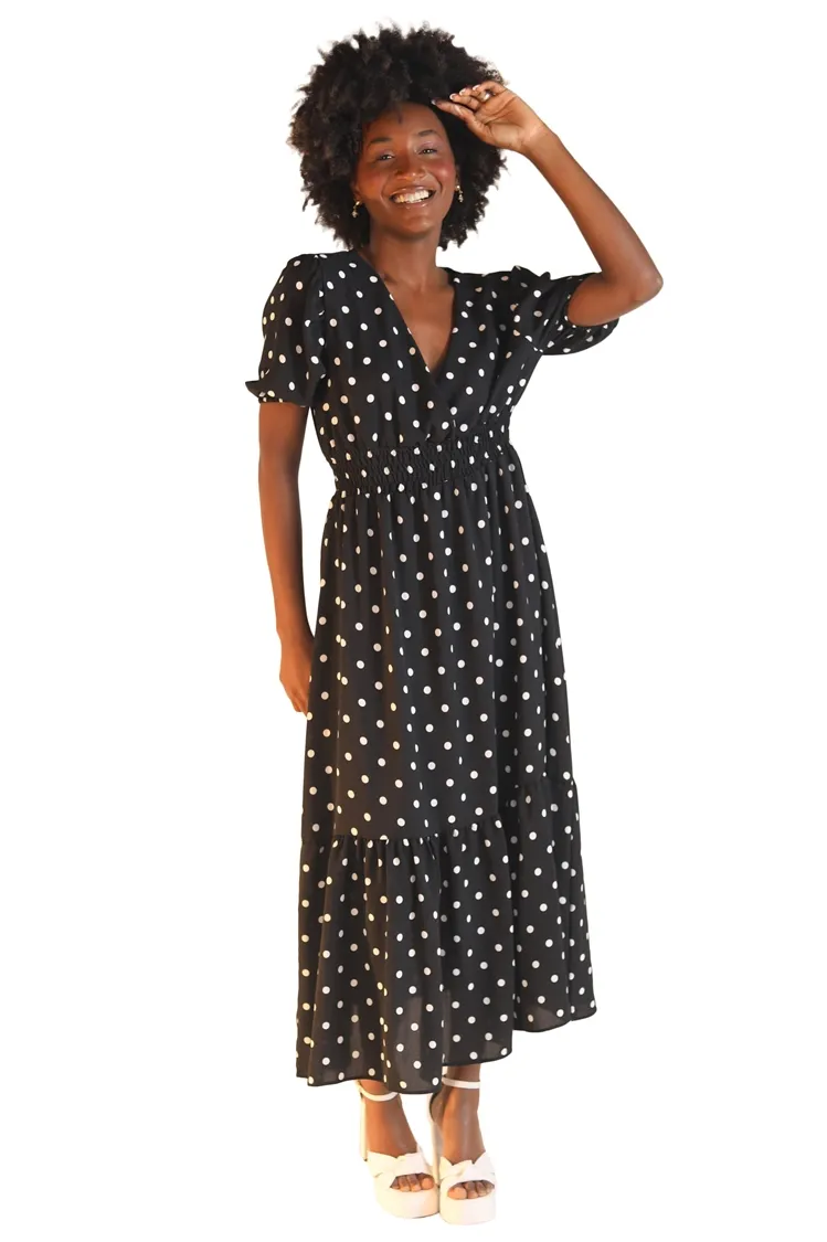 Vestido Dwz Midi Lastex Na Cintura Poa