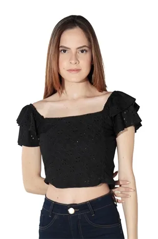 Cropped Dwz Laise Ombro a Ombro Manga Babado