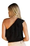 Cropped Dwz um Ombro Babado com Lastex