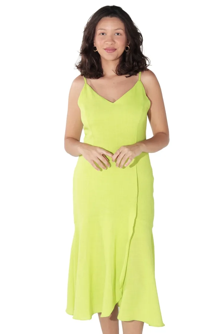 Vestido Dwz Linho Transpassado Com Babado