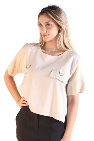 Blusa Dwz Manga Curta De Linho Com Bolso