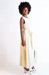 Vestido Dwz sem Manga Listrado com Faixa
