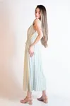 Vestido Dwz sem Manga Listrado com Faixa