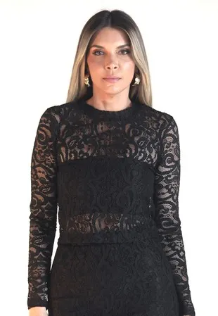 Blusa Dwz Renda Manga Longa