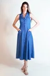 Vestido Dwz sem Manga Liso com Botoes