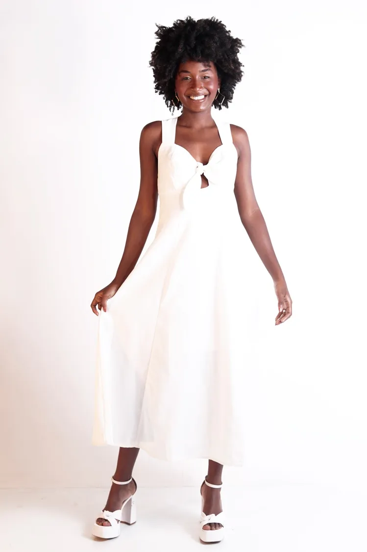 Vestido Dwz Linho sem Manga Liso