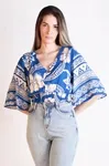 Cropped Dwz Lastex Na Cintura Decote V Estampada