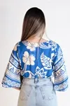 Cropped Dwz Lastex Na Cintura Decote V Estampada