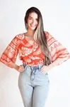 Cropped Dwz Lastex Na Cintura Decote V Estampada