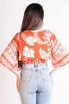 Cropped Dwz Lastex Na Cintura Decote V Estampada