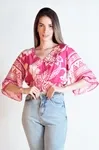 Cropped Dwz Lastex Na Cintura Decote V Estampada