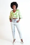 Cropped Dwz Lastex Na Cintura Decote V Estampada