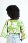 Cropped Dwz Lastex Na Cintura Decote V Estampada