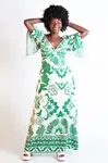 Vestido Dwz Longo Estampado Manga Aberta Com Bojo