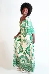 Vestido Dwz Longo Estampado Manga Aberta Com Bojo