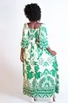 Vestido Dwz Longo Estampado Manga Aberta Com Bojo