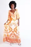 Vestido Dwz Longo Estampado Manga Aberta Com Bojo