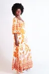 Vestido Dwz Longo Estampado Manga Aberta Com Bojo