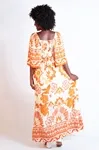 Vestido Dwz Longo Estampado Manga Aberta Com Bojo