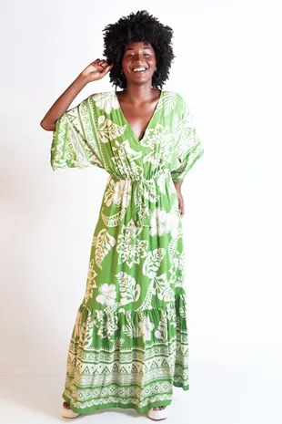 Vestido Dwz Estampado Manga Morcego