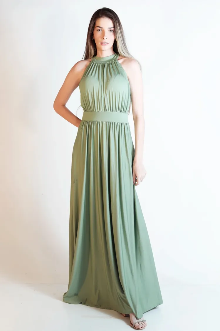 Vestido Dwz Liso Longo Gola Alta