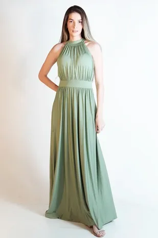 Vestido Dwz Liso Longo Gola Alta