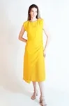 Vestido Dwz Liso Midi Drapeado Na Frente