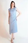 Vestido Dwz Liso Midi Drapeado Na Frente