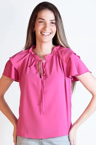 Blusa Dwz Lisa Manga Curta Babado Com Amarracao