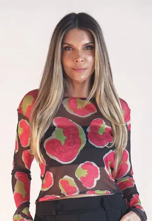 Blusa Dwz Tule Estampada com Manga Longa