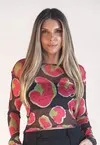 Blusa Dwz Tule Estampada com Manga Longa