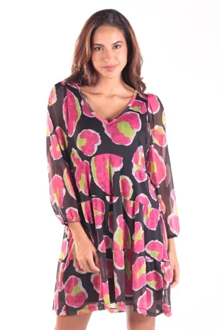 Vestido Dwz Tule Manga Longa Estampado