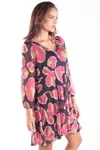 Vestido Dwz Tule Manga Longa Estampado