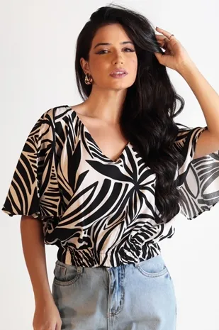 Cropped Dwz Estampada Com Elastico Na Cintura