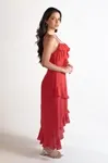 Vestido Dwz Alcas Finas Liso Com Babado