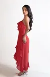 Vestido Dwz Alcas Finas Liso Com Babado