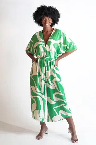 Macacao Dwz Estampado Com Elastico Na Cintura Em Crepe