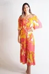 Vestido Dwz Longo Manga Curta Estampado