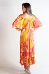 Vestido Dwz Longo Manga Curta Estampado