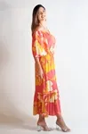 Vestido Dwz Longo Manga Curta Estampado