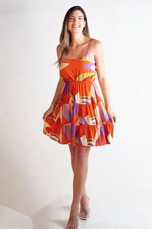 Vestido Dwz Curto Com Alca Estampado