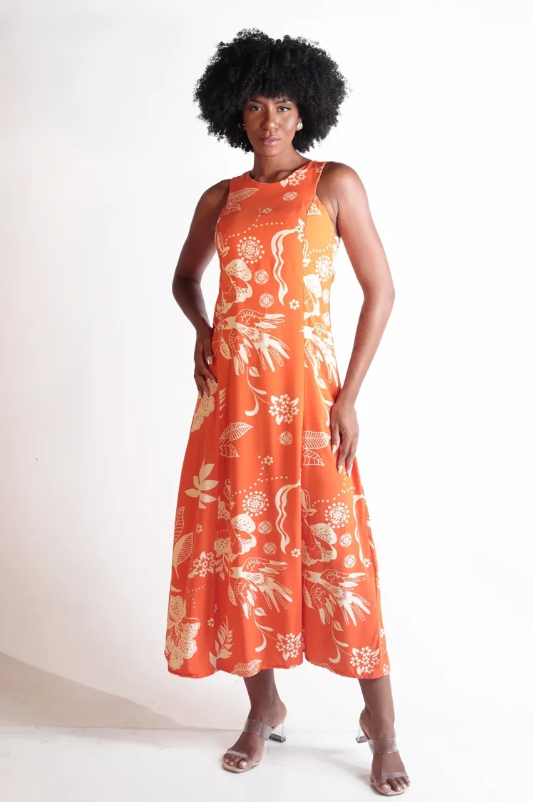 Vestido Dwz Longo Sem Manga Estampado