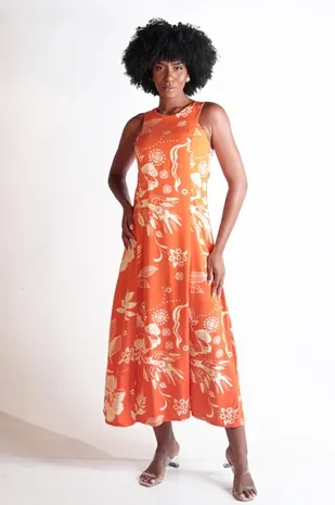 Vestido Dwz Longo Sem Manga Estampado
